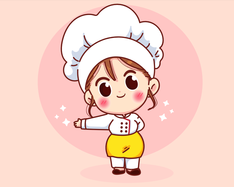Cute_chef_girl_smiling_in_uniform_welcoming_and_inviting_his_guests.png